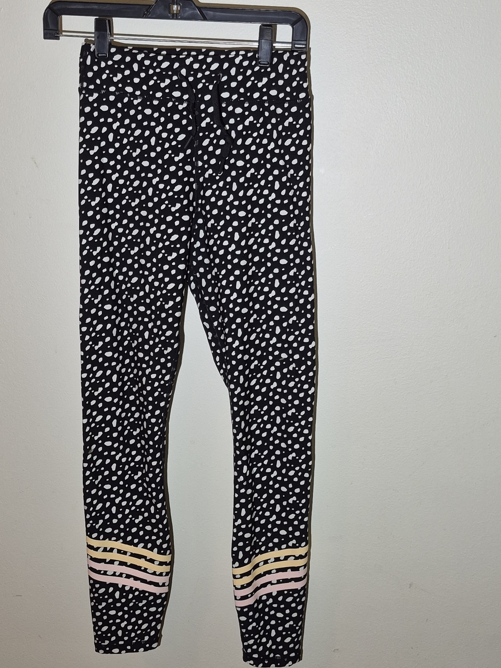 Black & White Spot Print Leggings with Pink and Cream Stripes